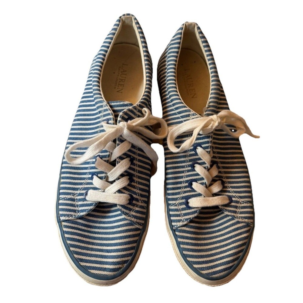 Lauren Ralph Lauren Jolie Women's Blue/white Striped  Sneakers Size 10B Cotton